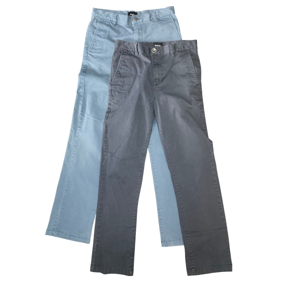 Lot Of 2 RVCA Boys Week Day Stretch Pants Charcoal Gray/Blue Size 29x27 BC301WDS